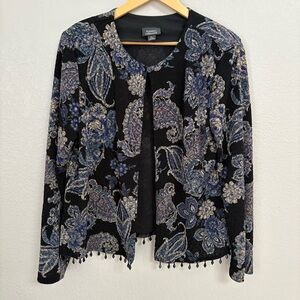 Vintage Dressbarn Black and Blue Floral Cardigan